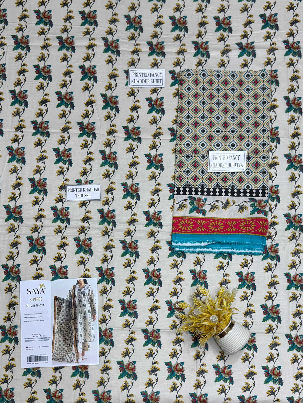 Saya Premium 3-Piece Printed khadder Suit – Unstitched winter Collection