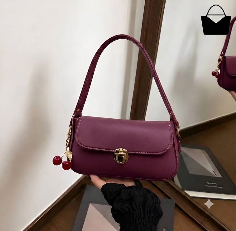 Elegant Ladies Handbag with Cherry Charm – Chic Shoulder Bag - Black