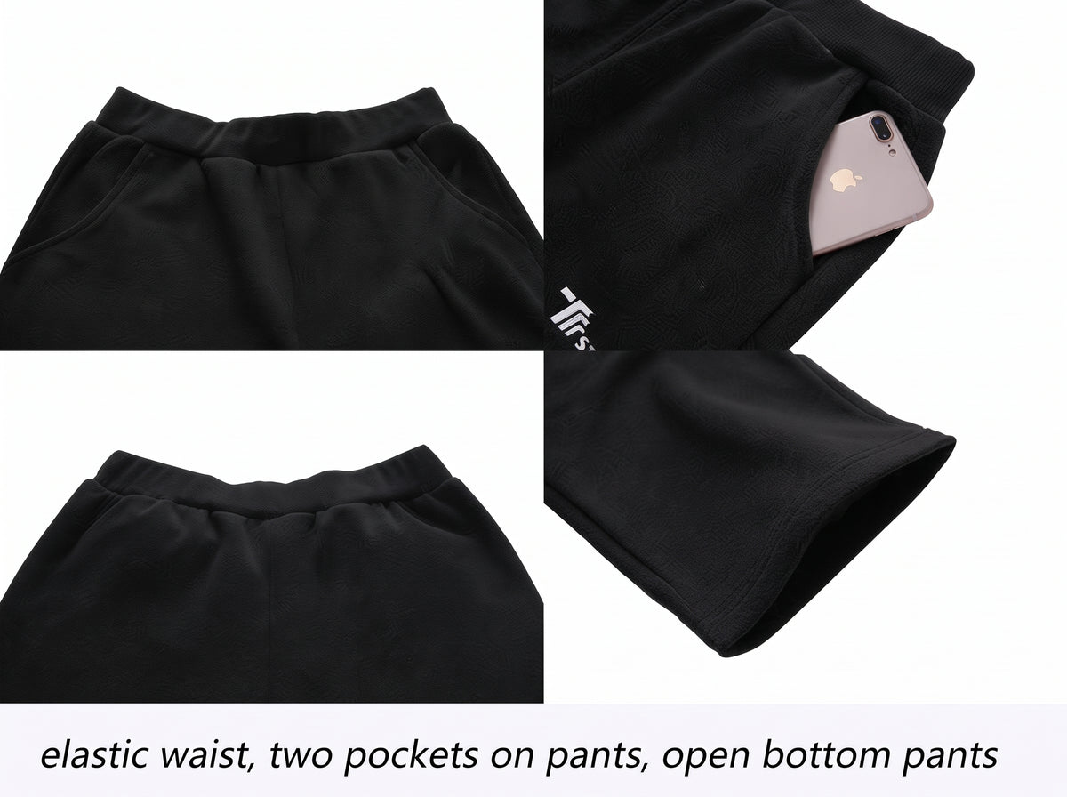 Men Black Printed Track Suit Set M7 Polyester