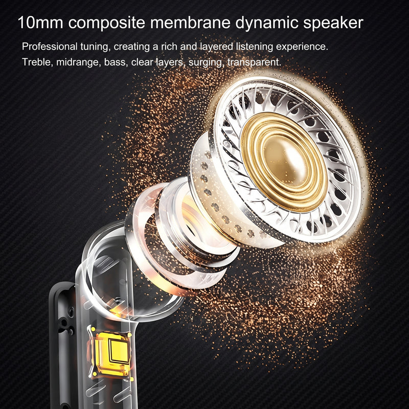 Premium Wireless Earbuds Black Yellow Bluetooth 5.3